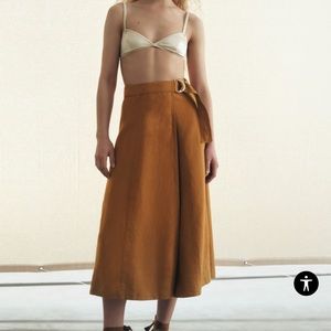 Women Zara LINEN BLEND WRAP SKIRT